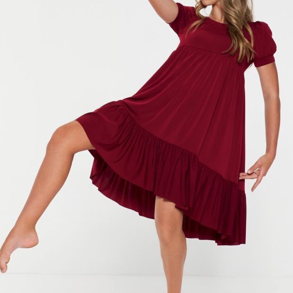 Kelle dance lyrical costume burgundy 2 piece babydoll dress and briefs adult SA
